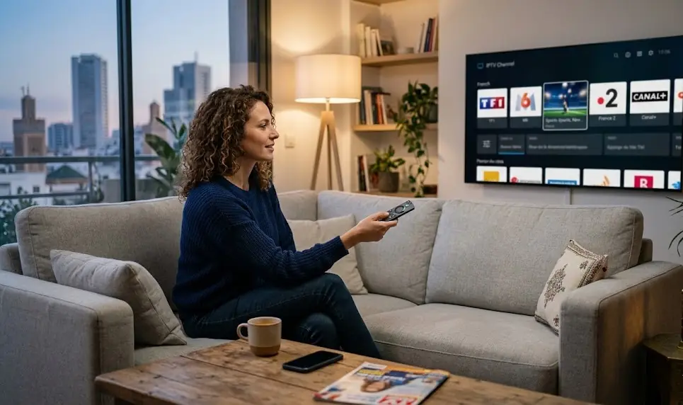 Une grille de logos de chaînes de télévision françaises populaires affichée sur l'interface d'un lecteur IPTV.